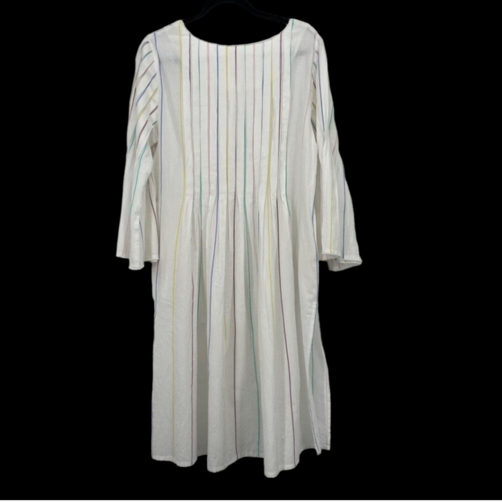 Nimo Large Midi Tunic Dress Women's Pockets Long Bell Sleeve Multicolor Striped